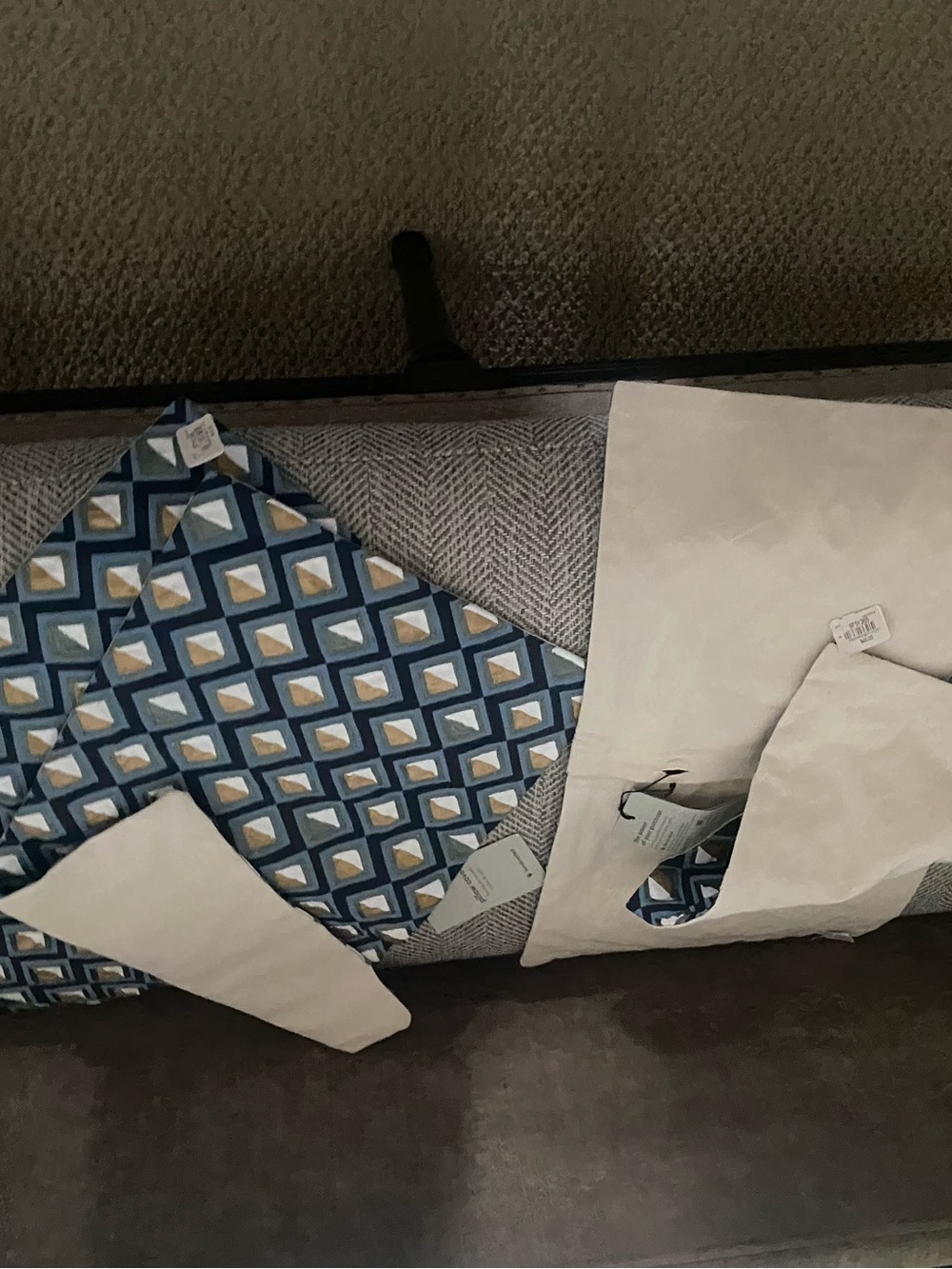 4-West Elm Blue Geometric Accent Pillow decor covers button back NEW